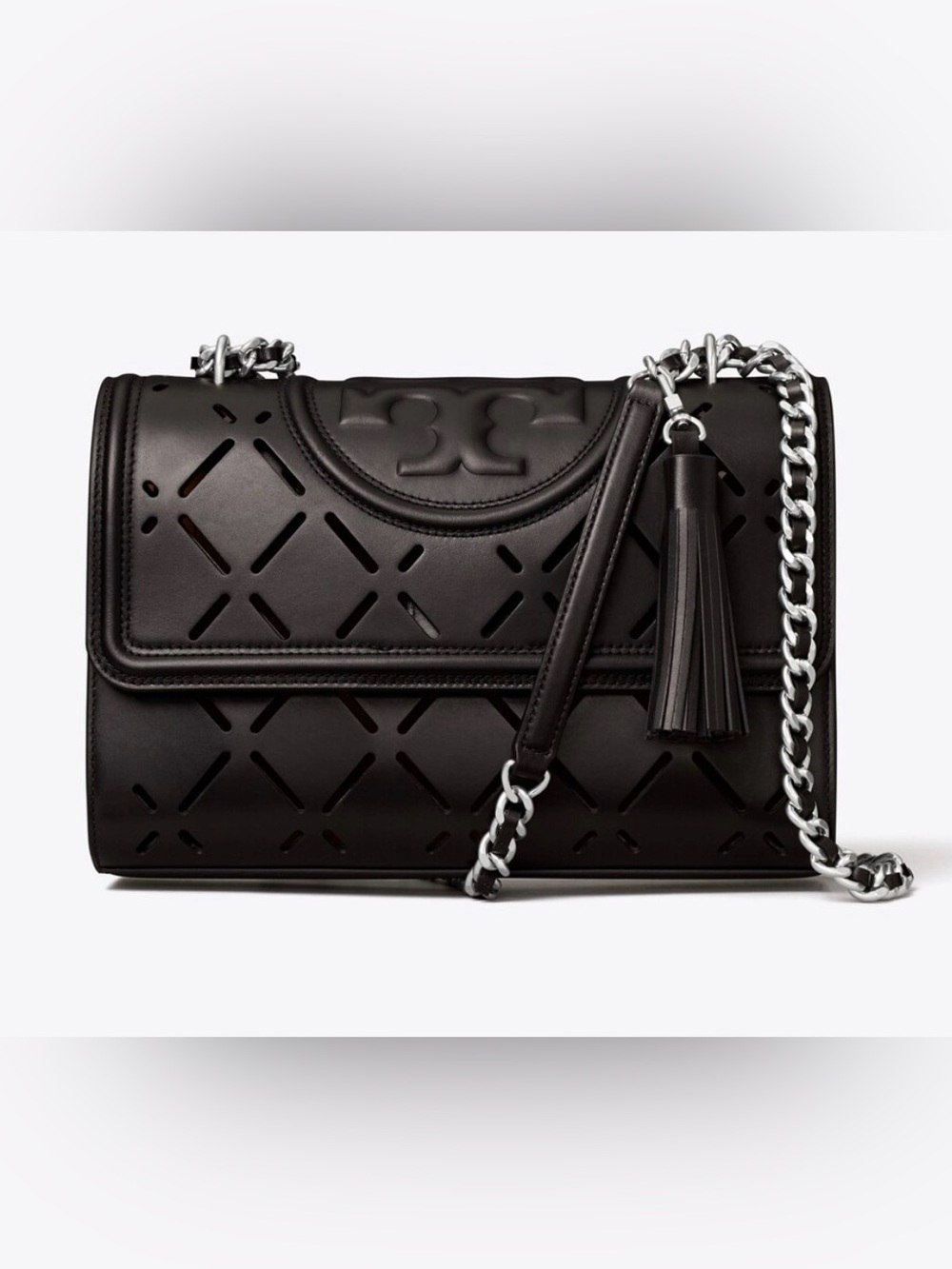 Tory Burch Fleming Diamond Perforated Leather Crossbody with Chain Strap